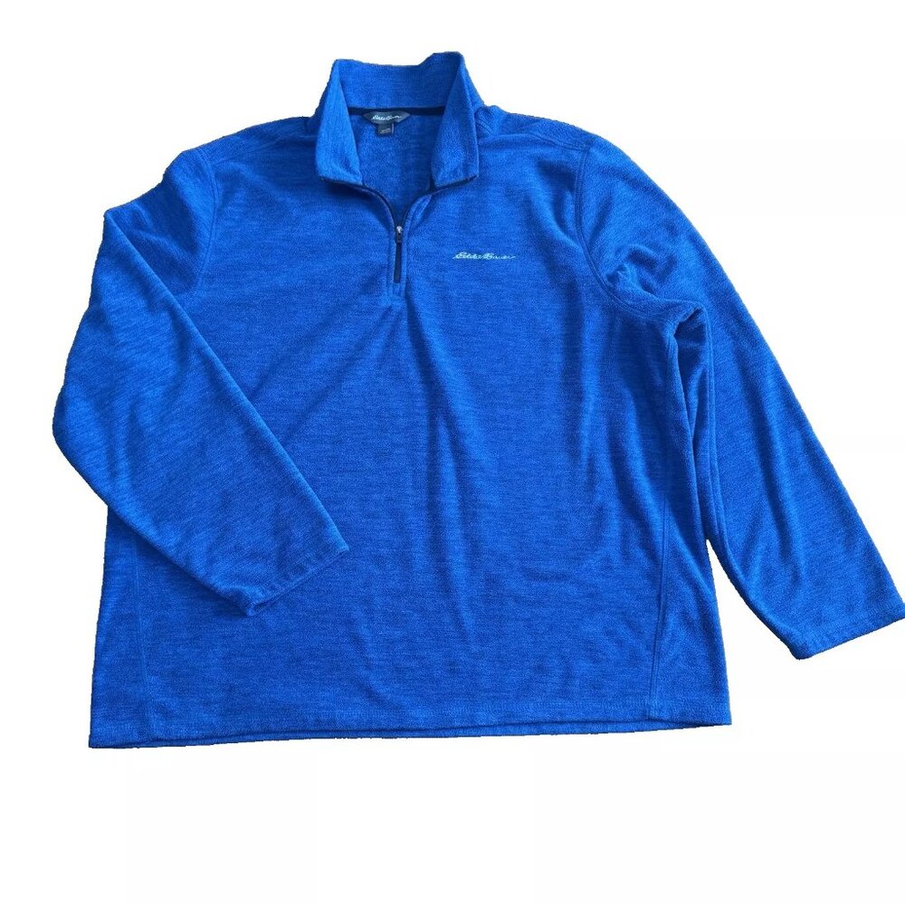Eddie Bauer Fleece Casual Sweater Men's XXL Blue Long Sleeve 1/4 Zip Mock Neck